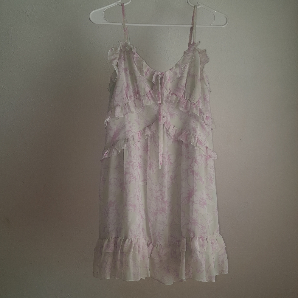 Floral Ruffle Dress in Purple  and Mint